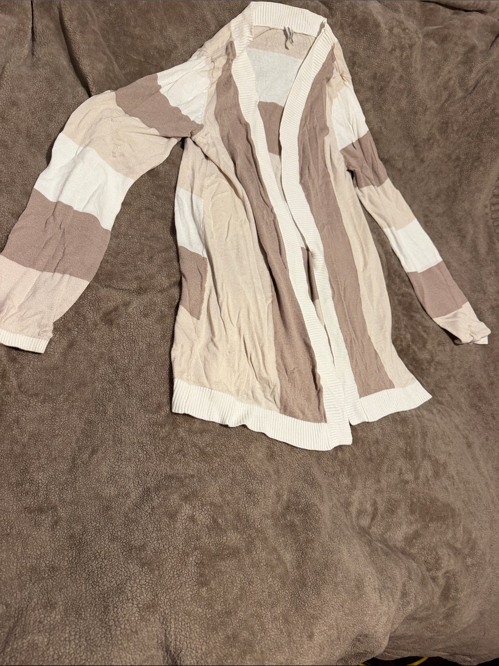Striped Open-Front Lightweight Cardigan in Cream and Tan